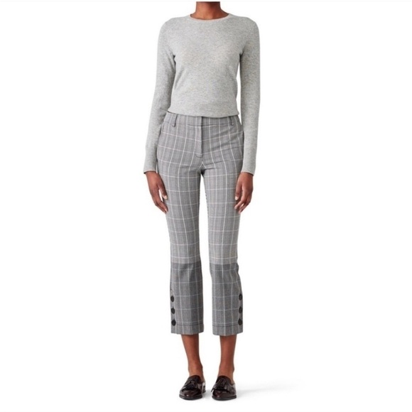 Derek Lam 10 Crosby Plaid Trouser Pants Crop Ankle 2 Tone Button Hem Sz 2 - Picture 13 of 14